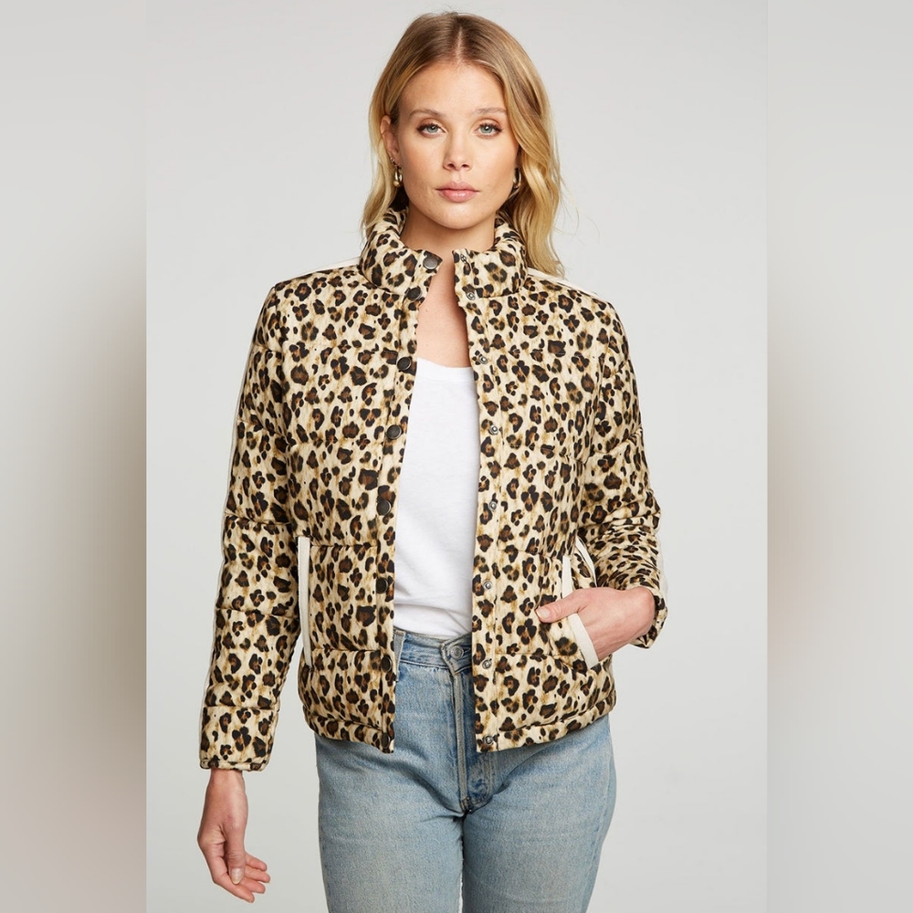 NWT: Chaser Cheetah Quilted Bomber Puffer Jacket - Warm Winter Coat